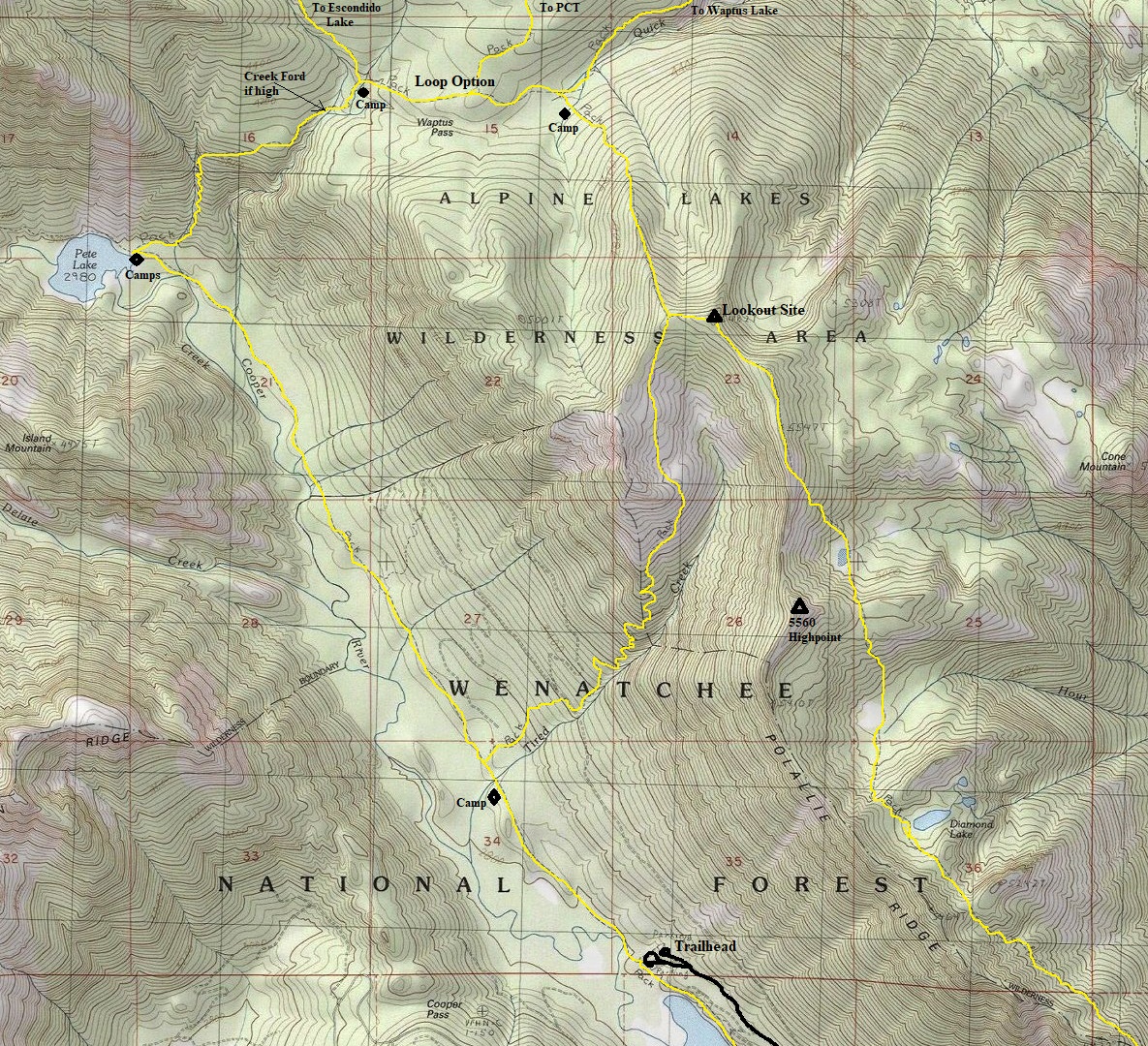 Polallie Ridge topo map