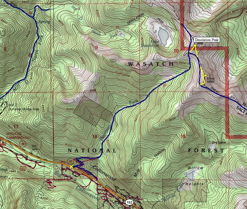 Map of Desolation Peak and Silver Benchmark