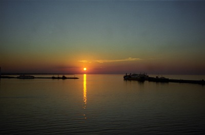 Sunset on Greek ferry
