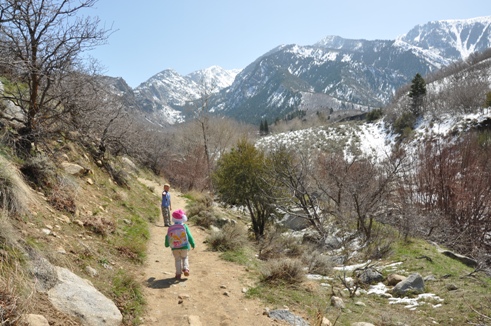 kids hiking in spring