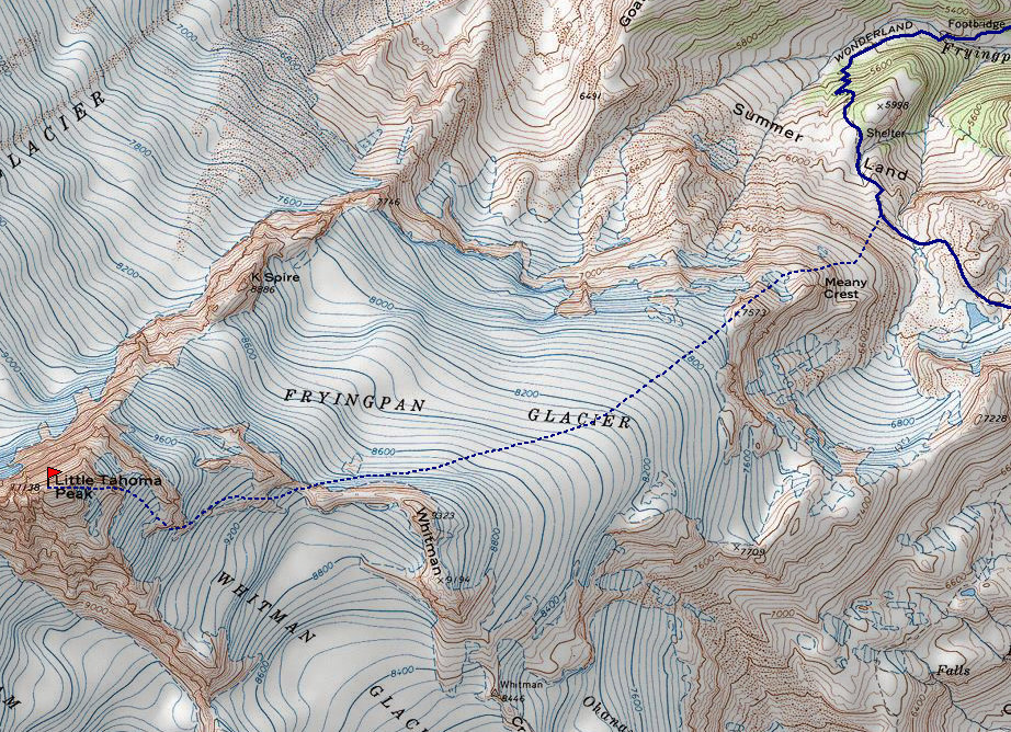 Route map to Little Tahoma