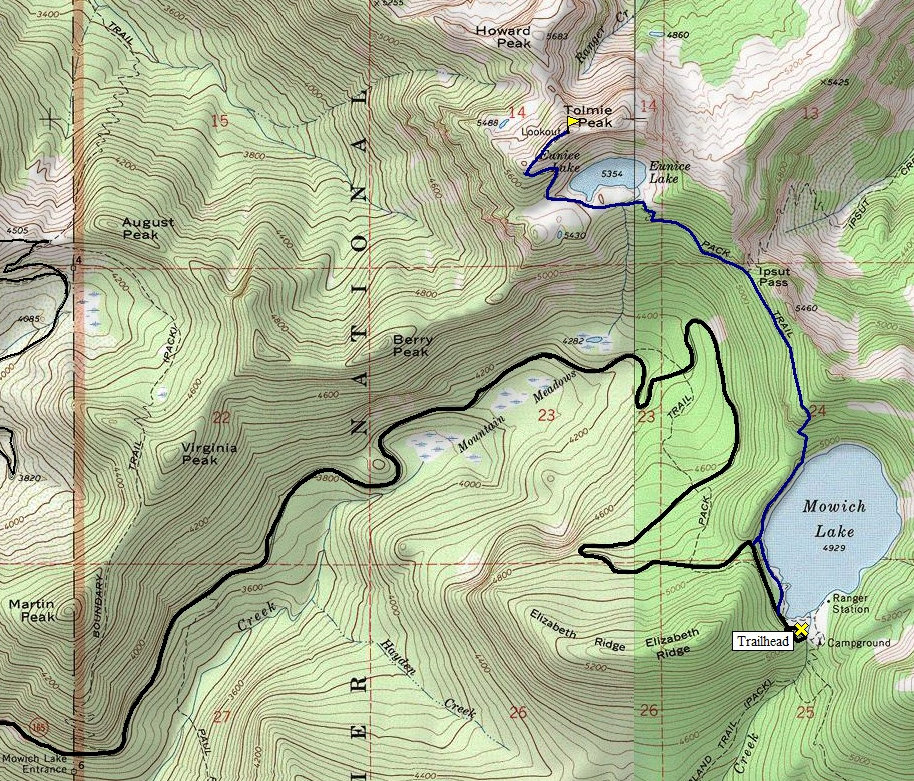 Mowich Lake to Tolmie Map