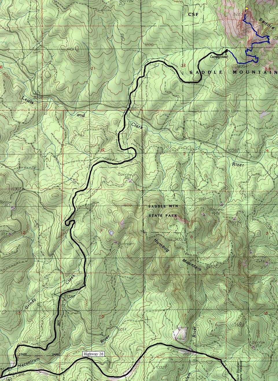 Saddle Mountain oregon map