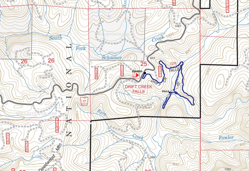 drift creek falls map