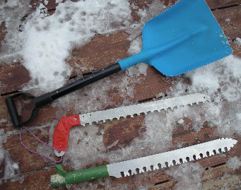 Snow saws and shovel