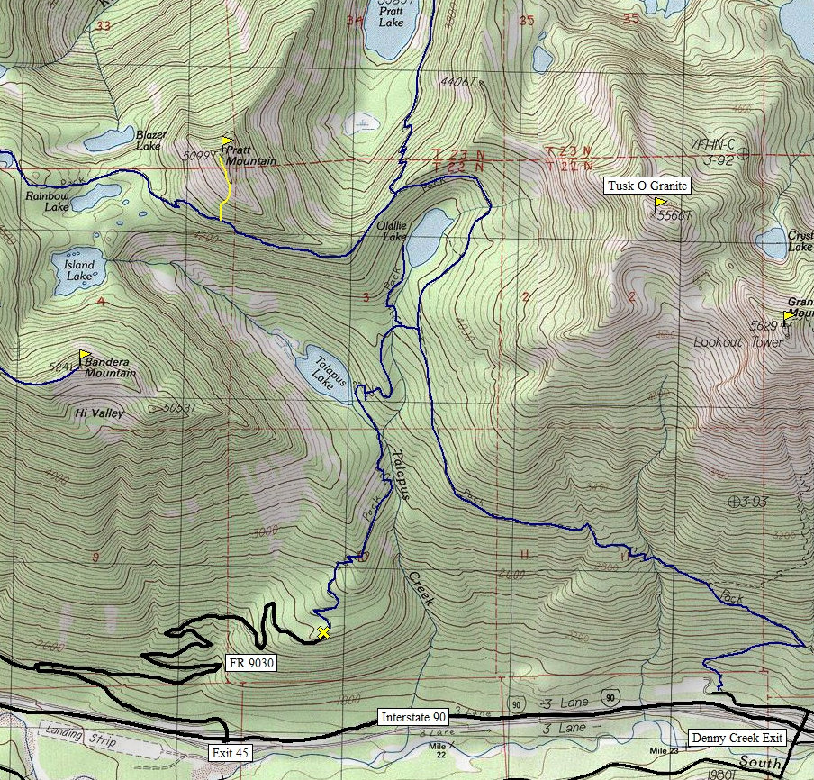 Lake Talapus Pratt Mountain Map