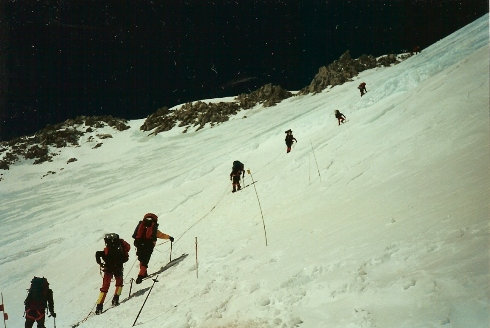 Climbers on the fixed lines