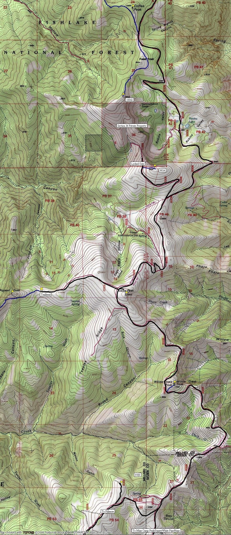 Pioneer & Coffee Peaks Map