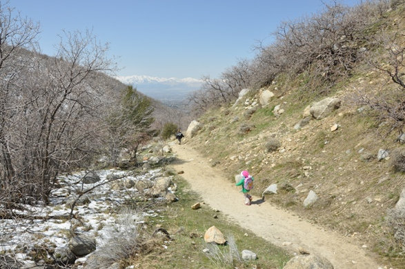 Hiking down the trail