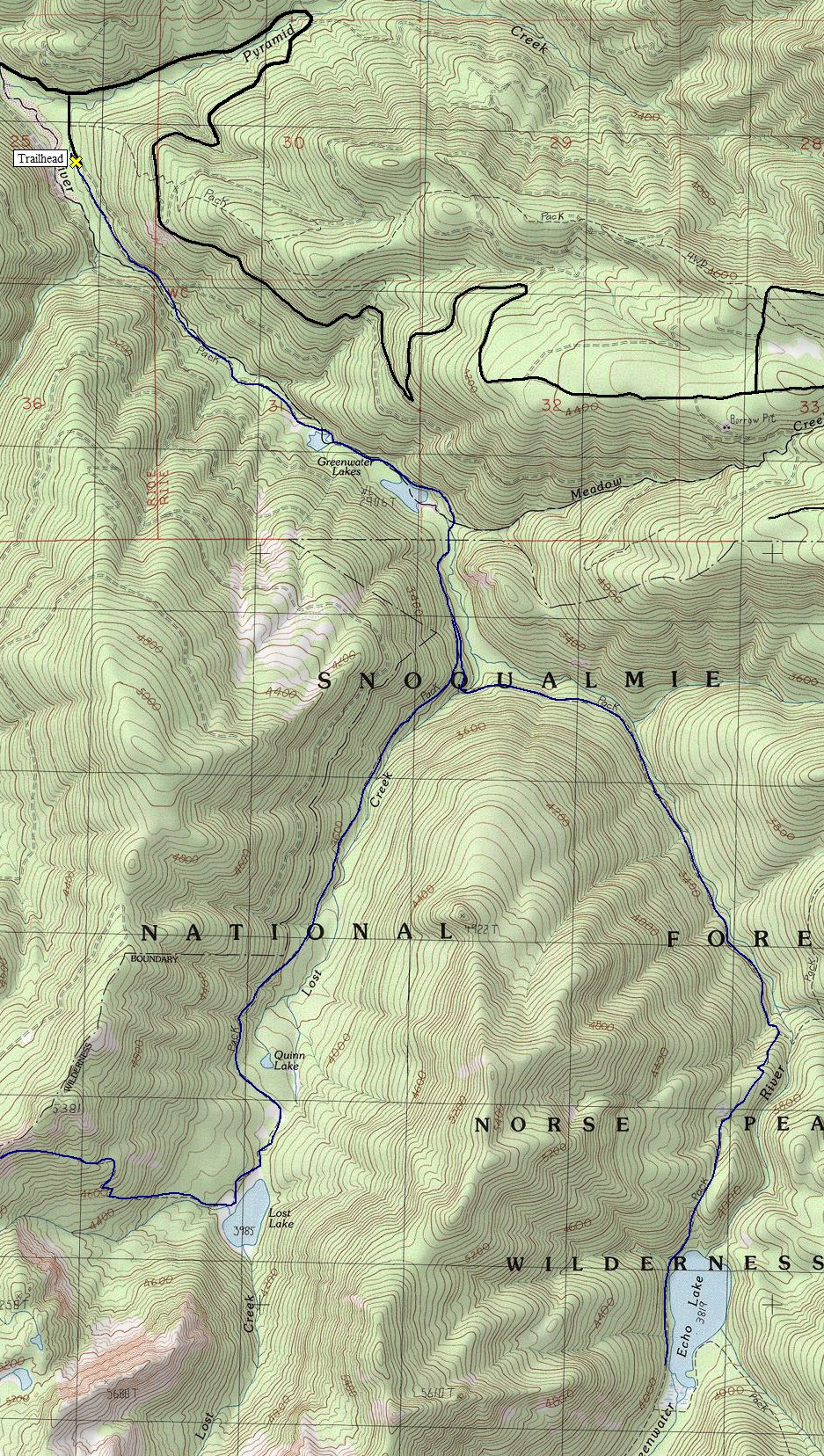 Greenwater Lakes map