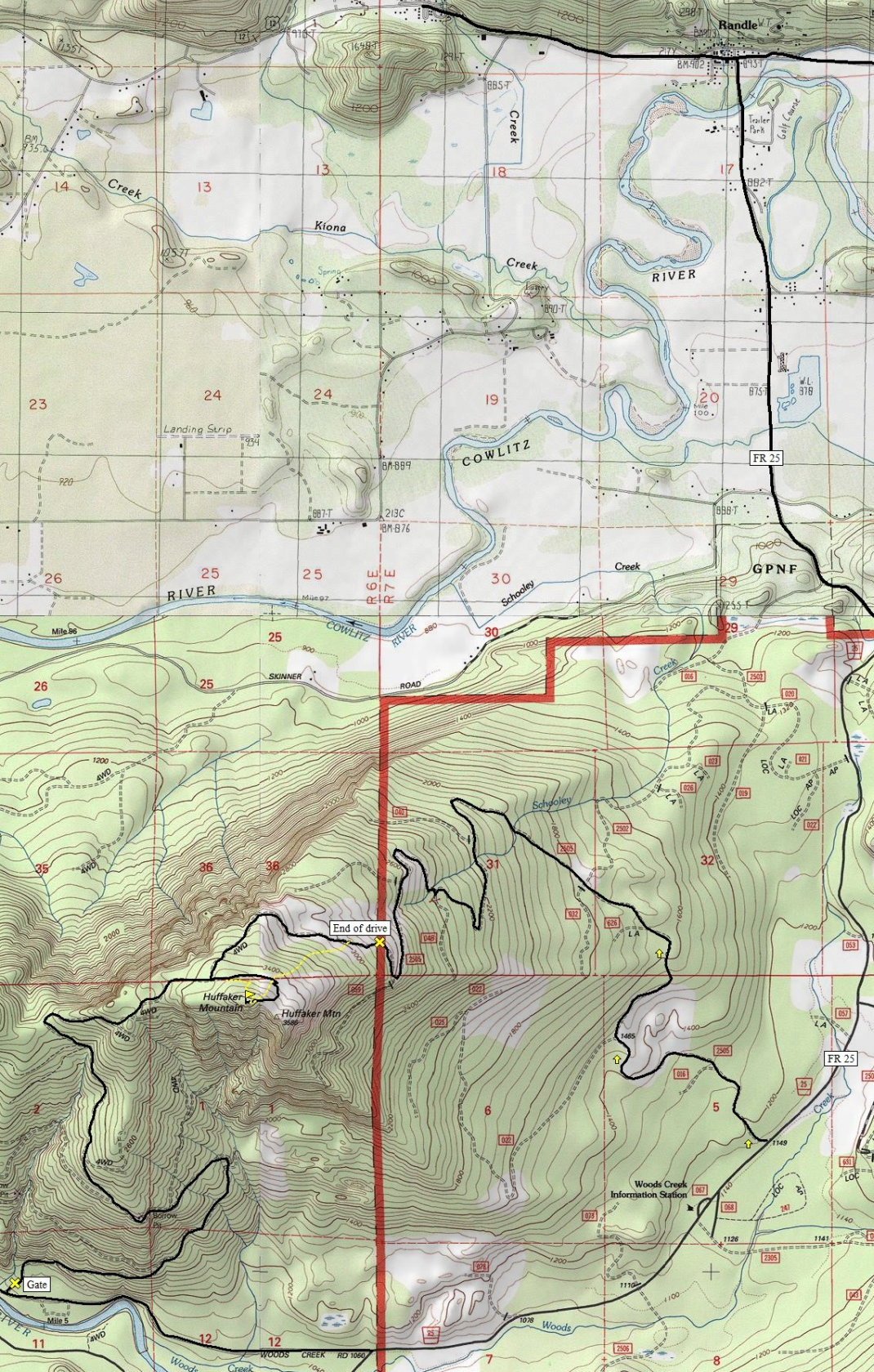 Huffaker Mountain map