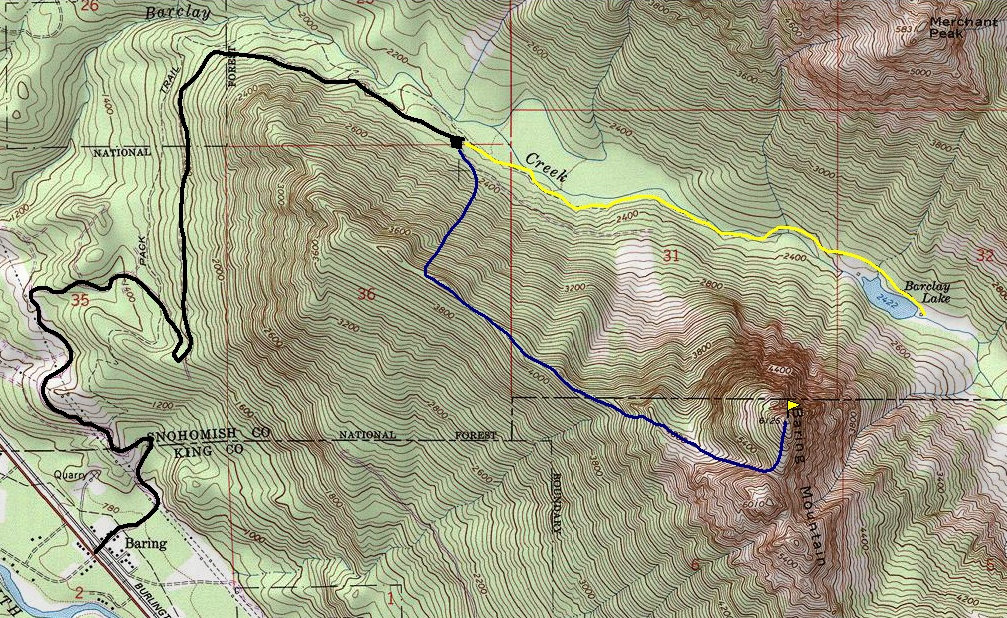 Mount Baring climbing map