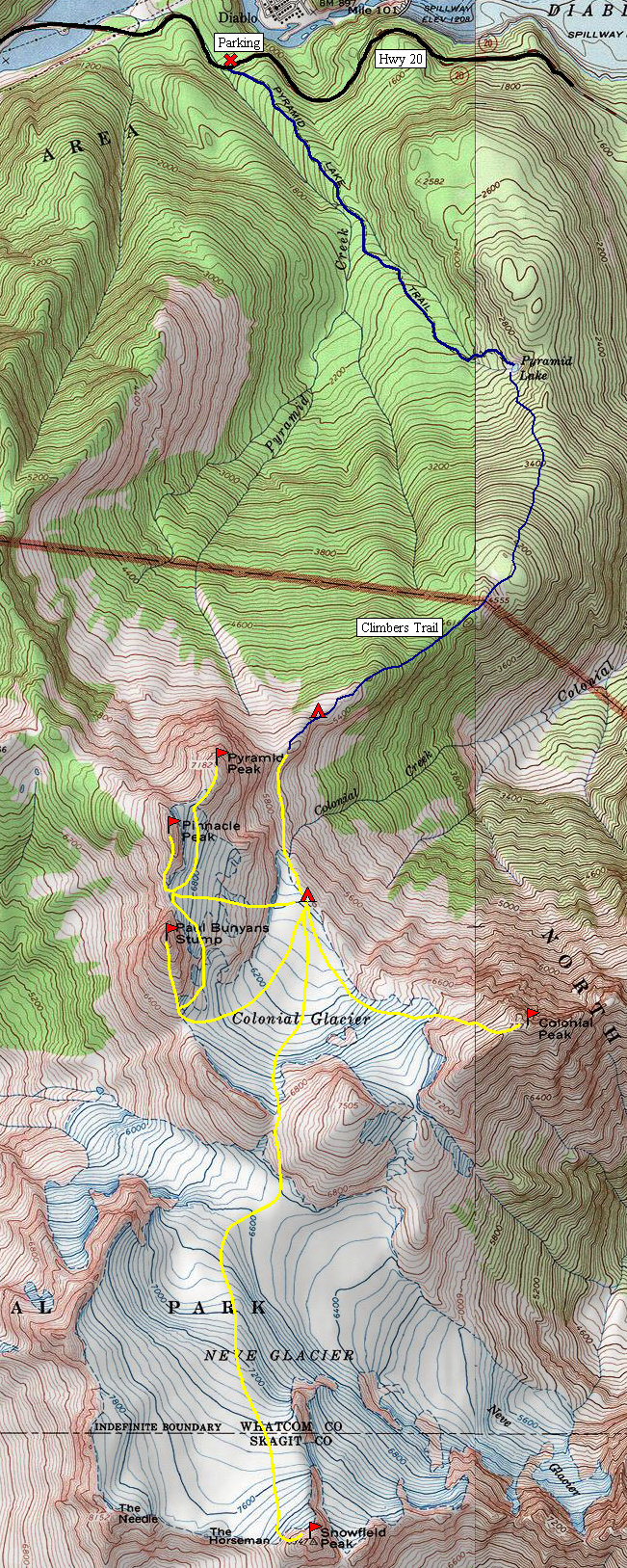 Map of Colonial and Snowfield Peaks