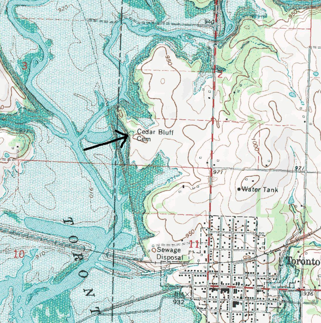 Cedar Bluff cemetery topo map