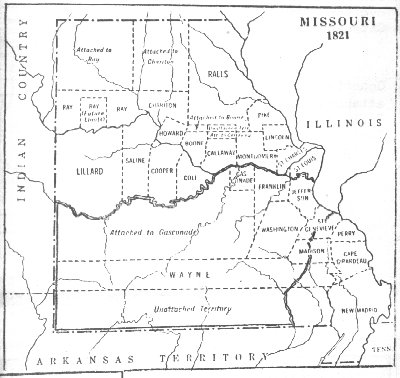Missouri county map 1821