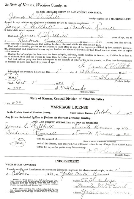 Marriage License for James Leo Willhite 