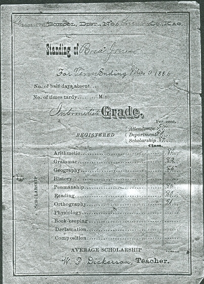 report card of Rosa Bell Jones 